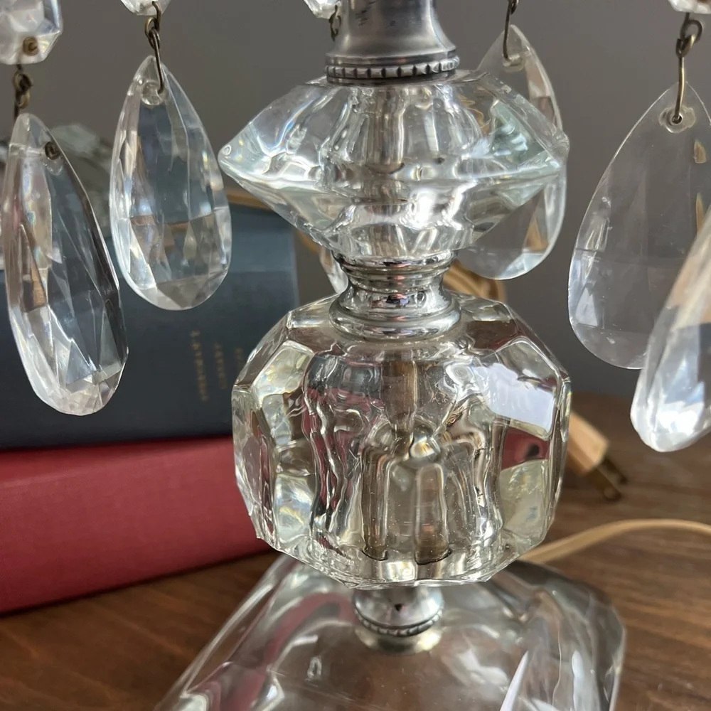 Vintage 1950's Crystal/Etched Glass Hollywood Regency Boudoir Lamps -Pair - Picture 7 of 11